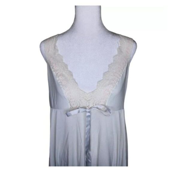Vintage 70s Olga Peignoir Set Lace Trim Robe Gown Womens Size 36 Blue - Picture 3 of 12